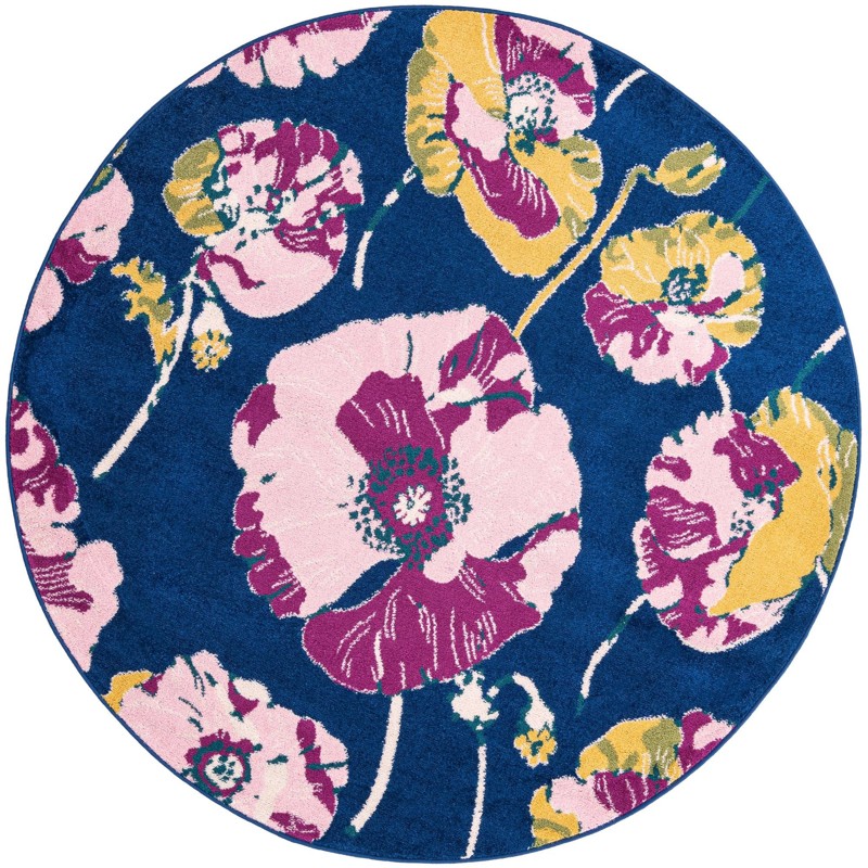 6' x 6' Hyland · Floral rug, navy and pink