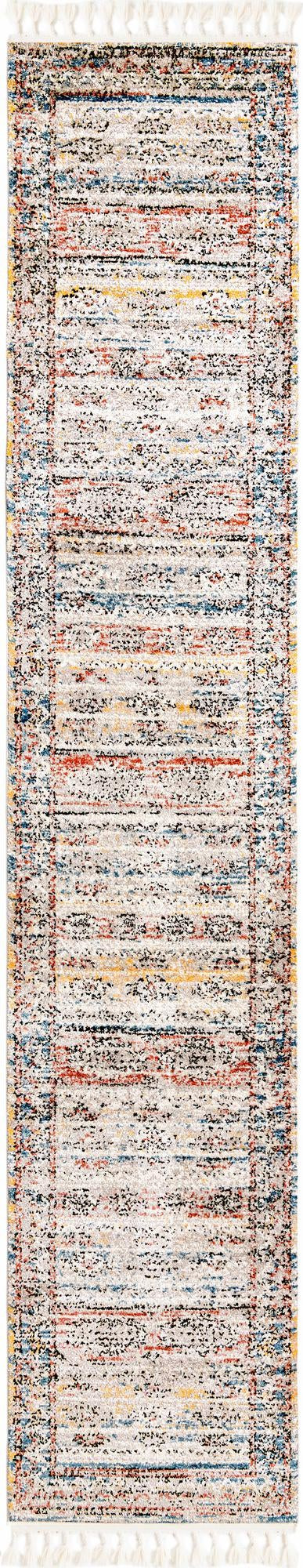 2' 7 x 13' Calla · Faded striped rug, ivory and blue