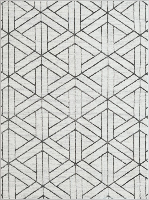 5' 3 x 7' Norwood · Geometric trellis rug, white and gray