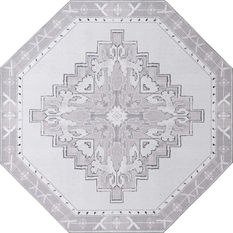 Sanderson · Medallion Washable Rug, gray and white
