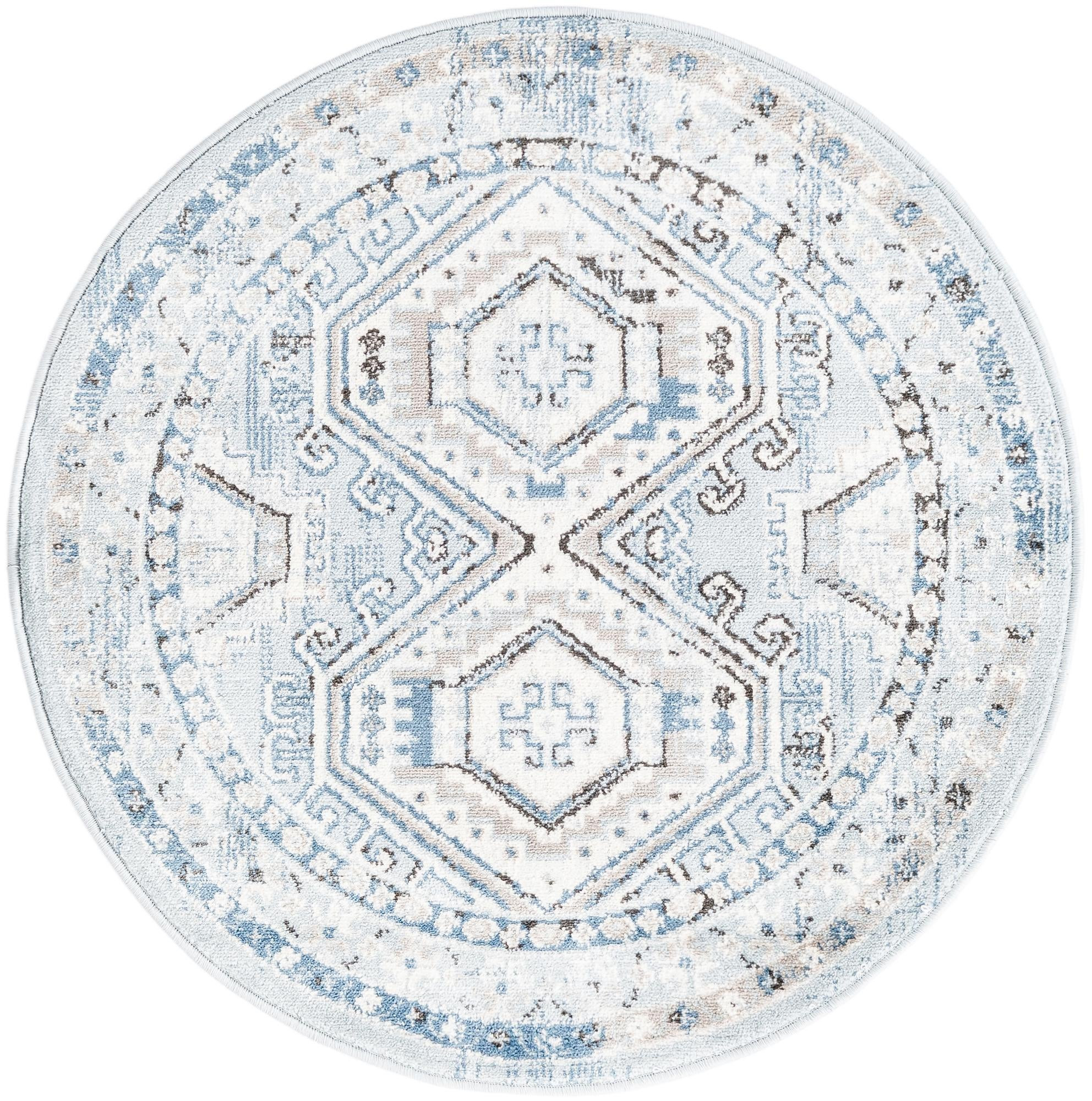 3' x 3' Harmon · Border rug, aqua blue