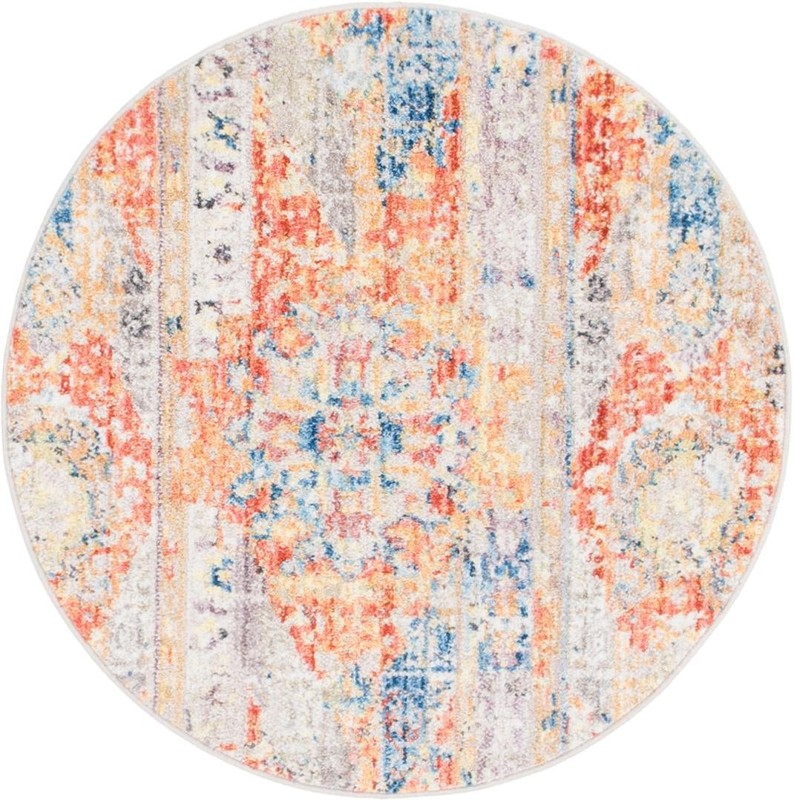 Amos · Distressed medallion rug, orange and blue