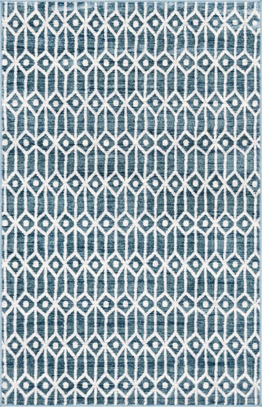 5' x 8' Vincent · Geometric trellis rug, blue and ivory
