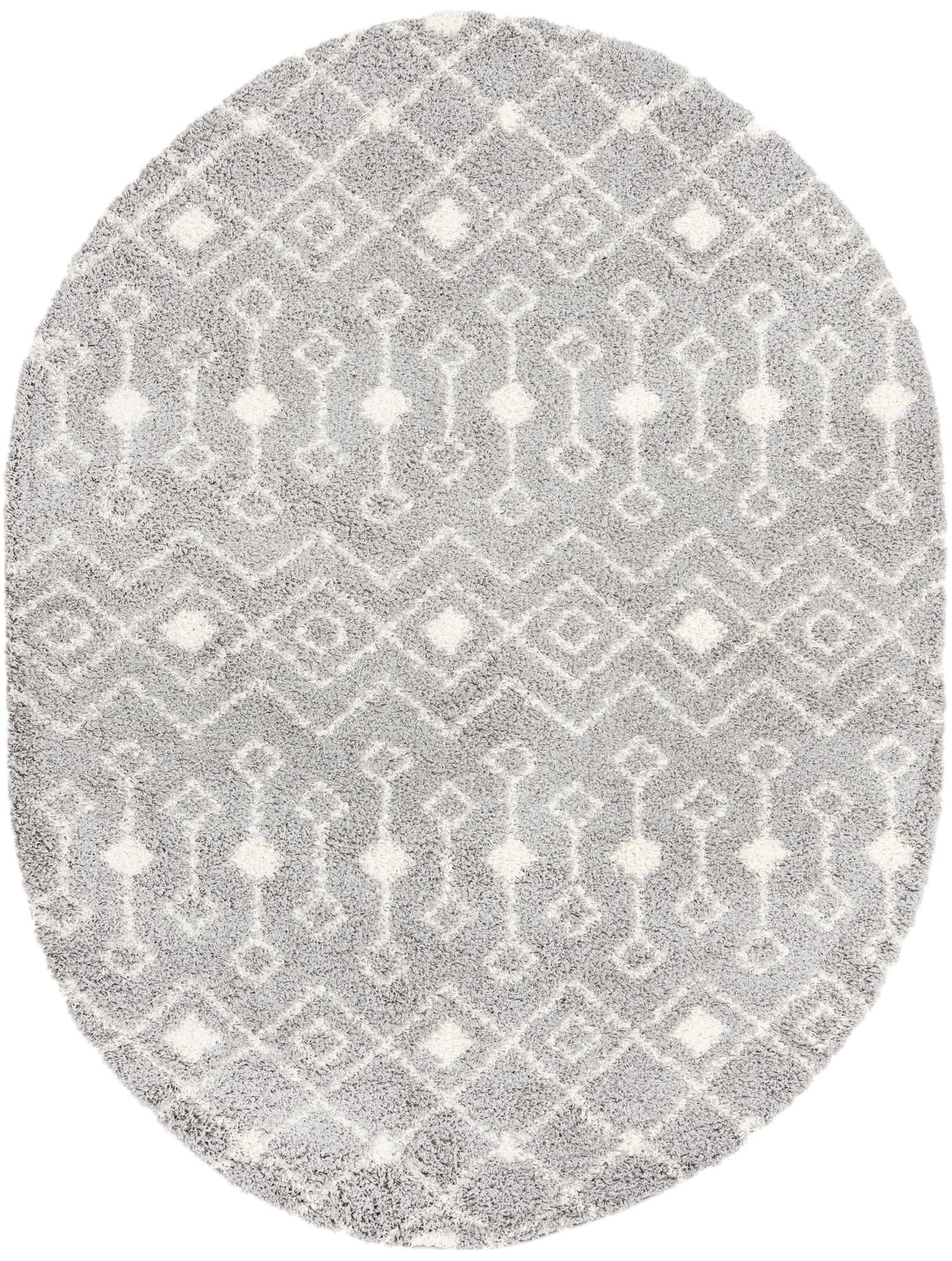 7' 10 x 10' Bayley · Geometric trellis Shag Rug, gray and ivory