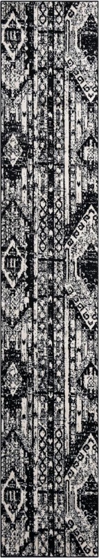 2' 2 x 12' Cardinal · Tribal geometric rug, black and white