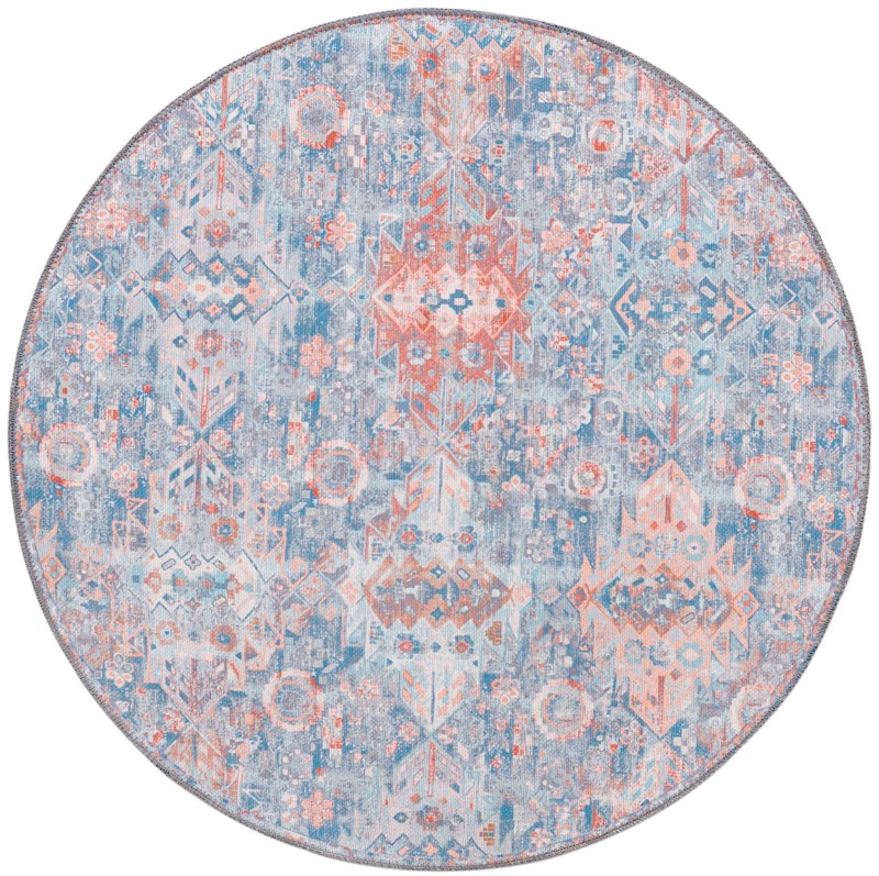 Waters · Geometric medallion Washable Rug, blue and rust