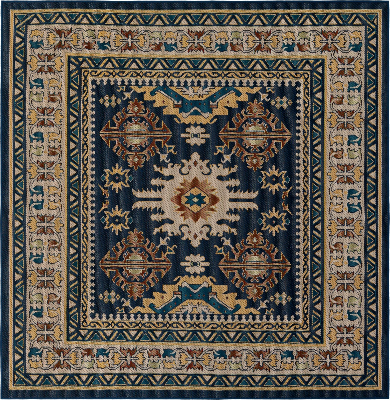 7' 10 x 7' 10 Waxwing · Geometric Outdoor Rug, navy blue