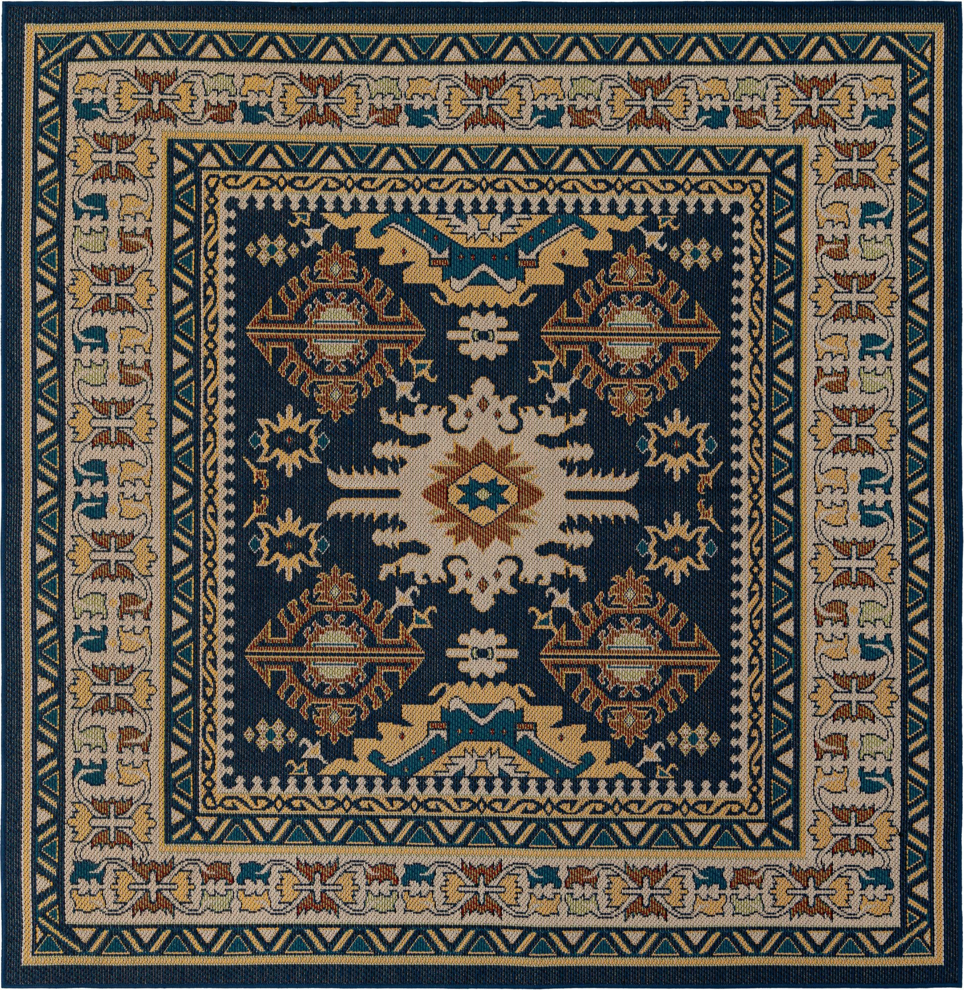 7' 10 x 7' 10 Waxwing · Geometric Outdoor Rug, navy blue