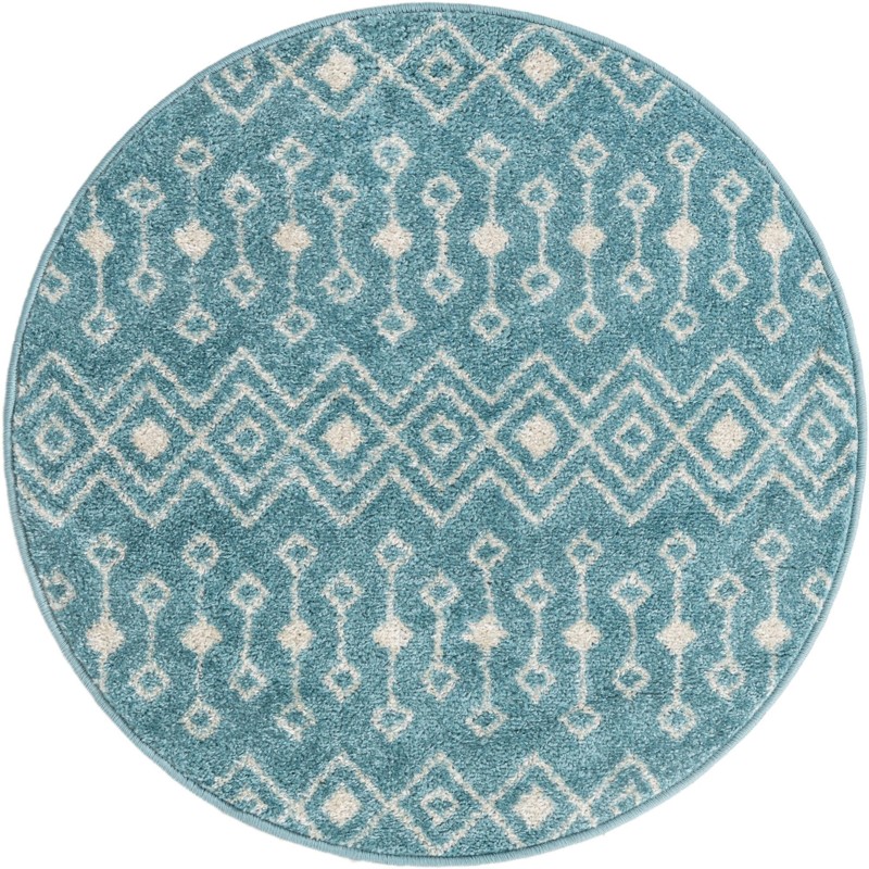 3' 3 x 3' 3 Boswell · Geometric trellis rug, aqua and ivory