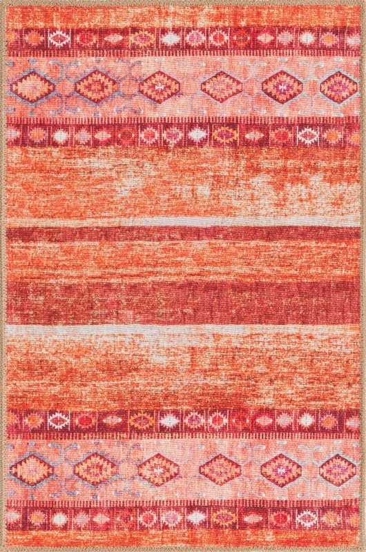 Dalton · Tribal striped Washable Rug, rust and orange