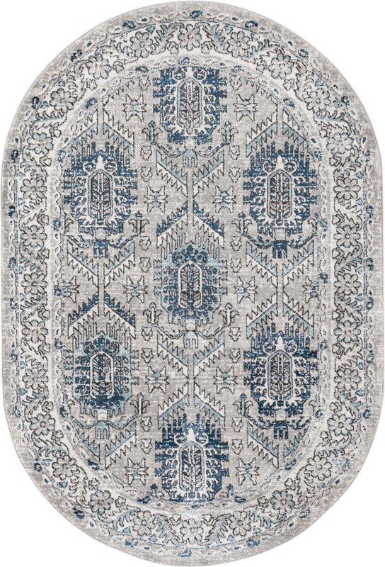 5' 3 x 8' Bozeman · Tribal medallion rug, gray and blue