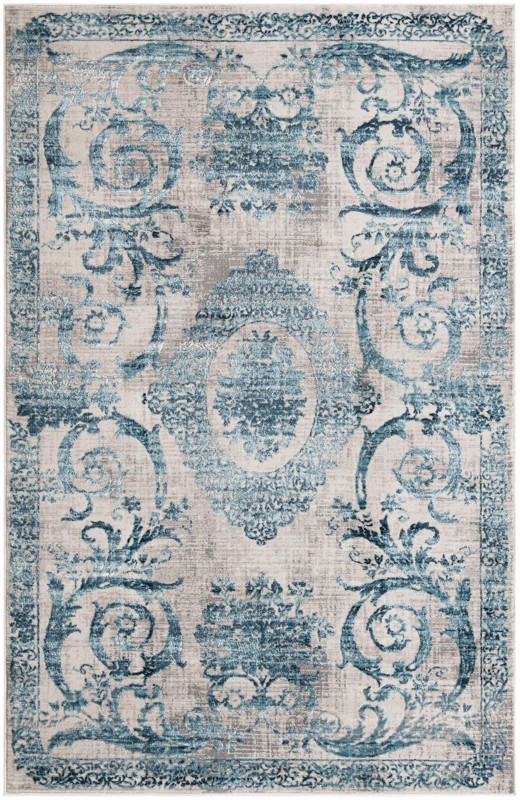 5' 3 x 8' Crockett · Distressed medallion rug, ivory and blue