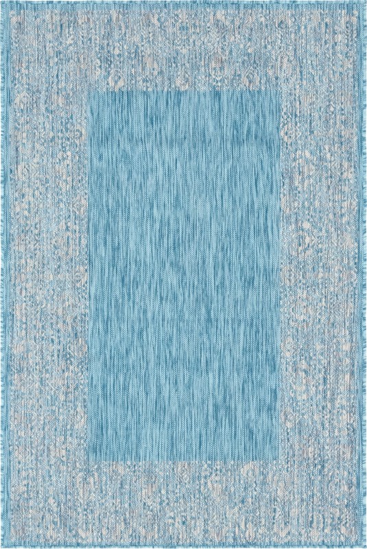 4' x 6' Bloomfield · Border Outdoor Rug, aqua