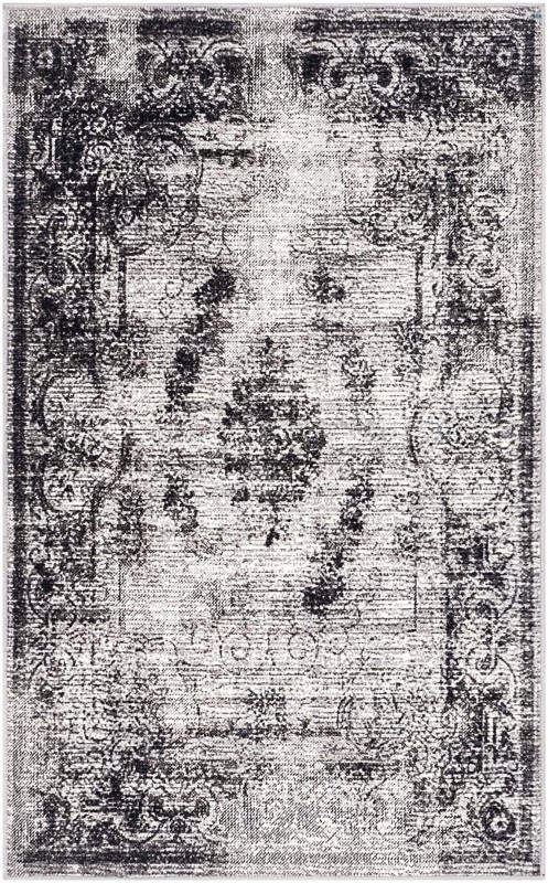 3' 3 x 5' 3 Stoner · Distressed medallion rug, gray and ivory