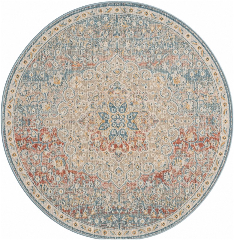 Stanford · Distressed medallion rug, blue and rust