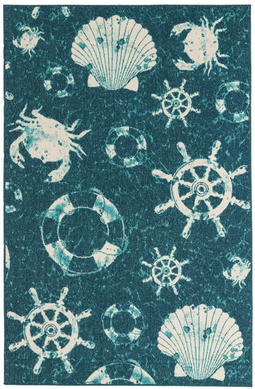 Hollyhock · Pictoral Outdoor Rug, navy