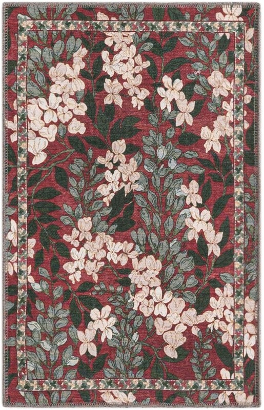 Hanson · Floral rug, coral and green