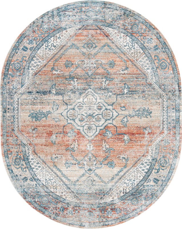 Opal · Medallion rug, blue and terracotta