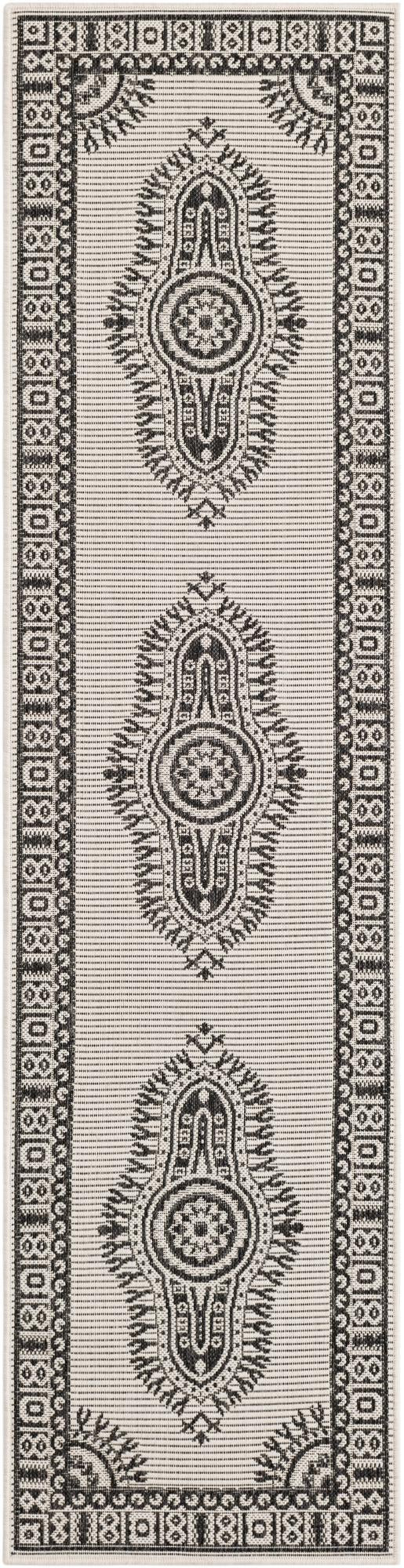 2' x 8' Bainbridge · Border Outdoor Rug, white and black