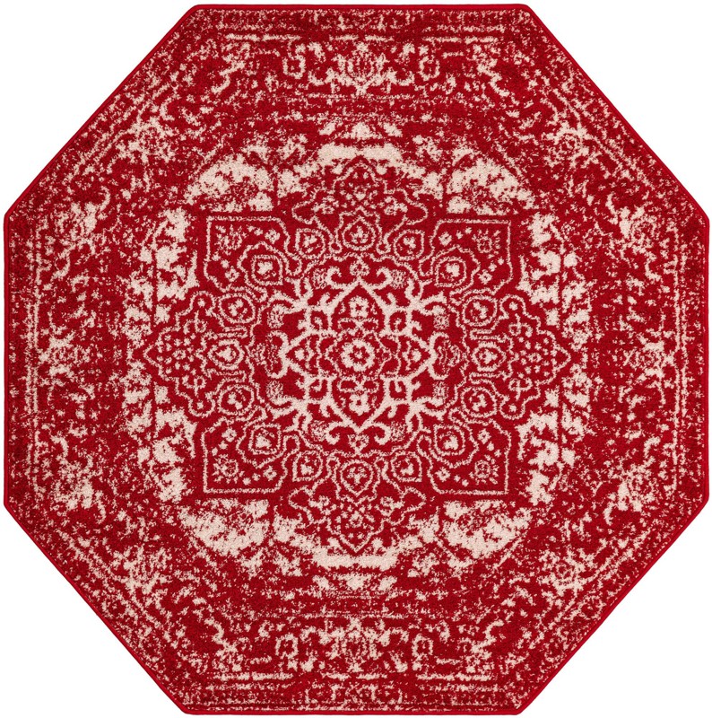 5' 3 x 5' 3 Birch · Distressed medallion rug, red and ivory