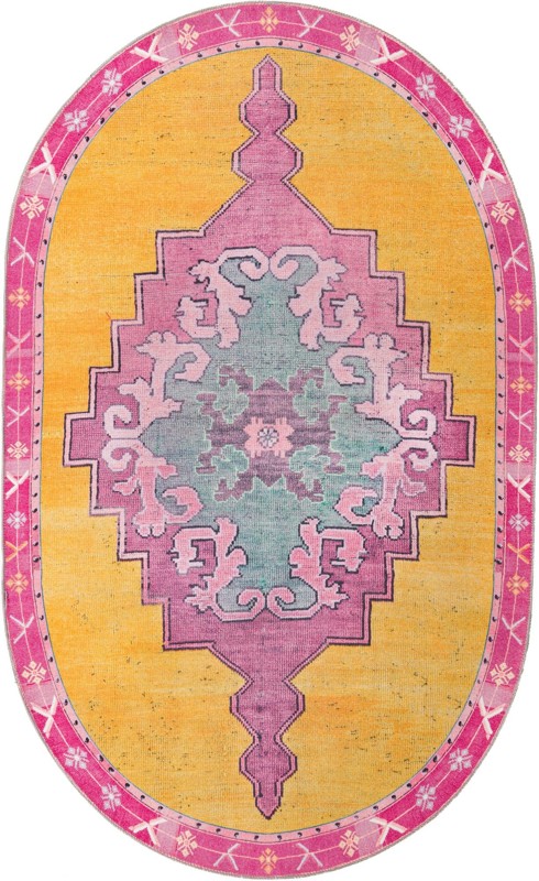 Sanderson · Medallion Washable Rug, yellow and pink