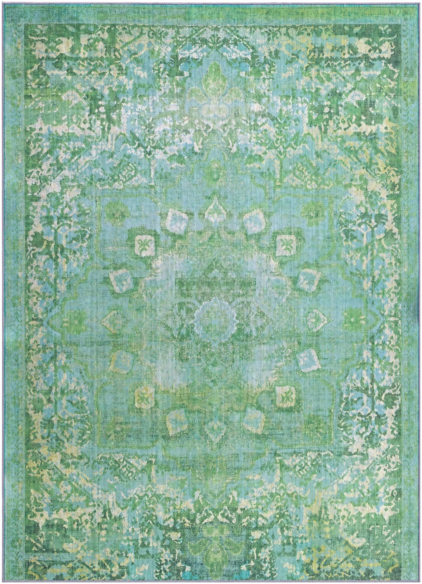 5' x 7' Rideout · Distressed medallion rug, turquoise and green