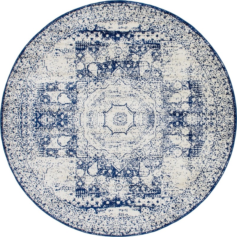 Benedict · Distressed medallion rug, ivory and blue