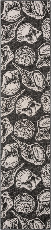 2' 7 x 12' Arcata · Seashell Outdoor Rug, black and white