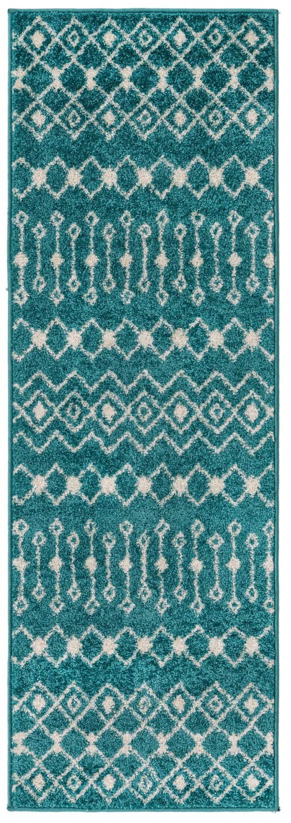 2' x 6' Boswell · Geometric trellis rug, turquoise and ivory