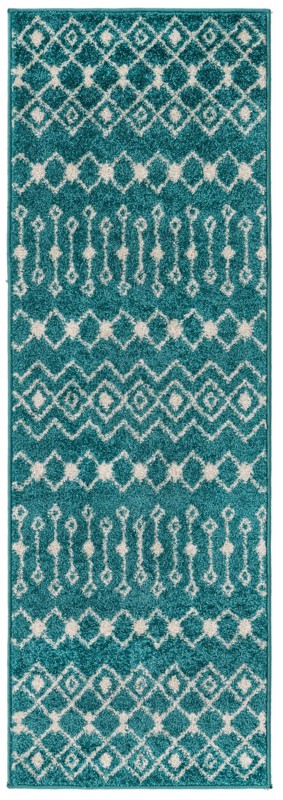 2' x 6' Boswell · Geometric trellis rug, turquoise and ivory