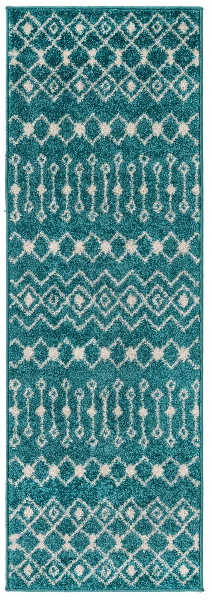 2' x 6' Boswell · Geometric trellis rug, turquoise and ivory
