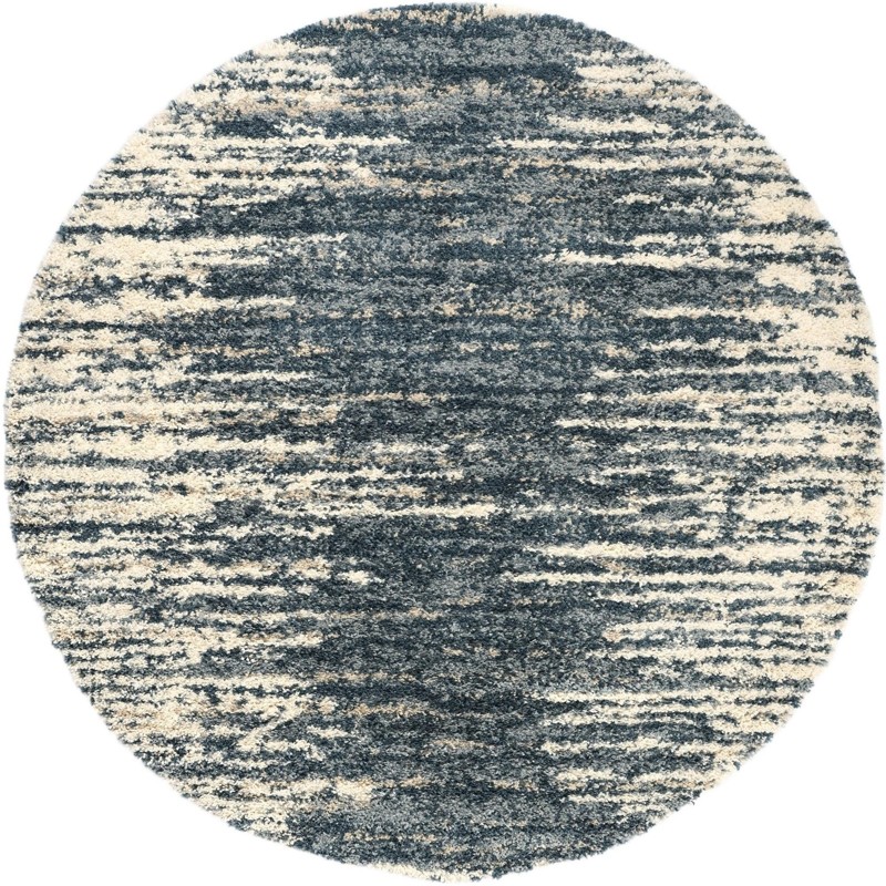 8' x 8' Felton · Abstract striped Shag Rug, blue and ivory