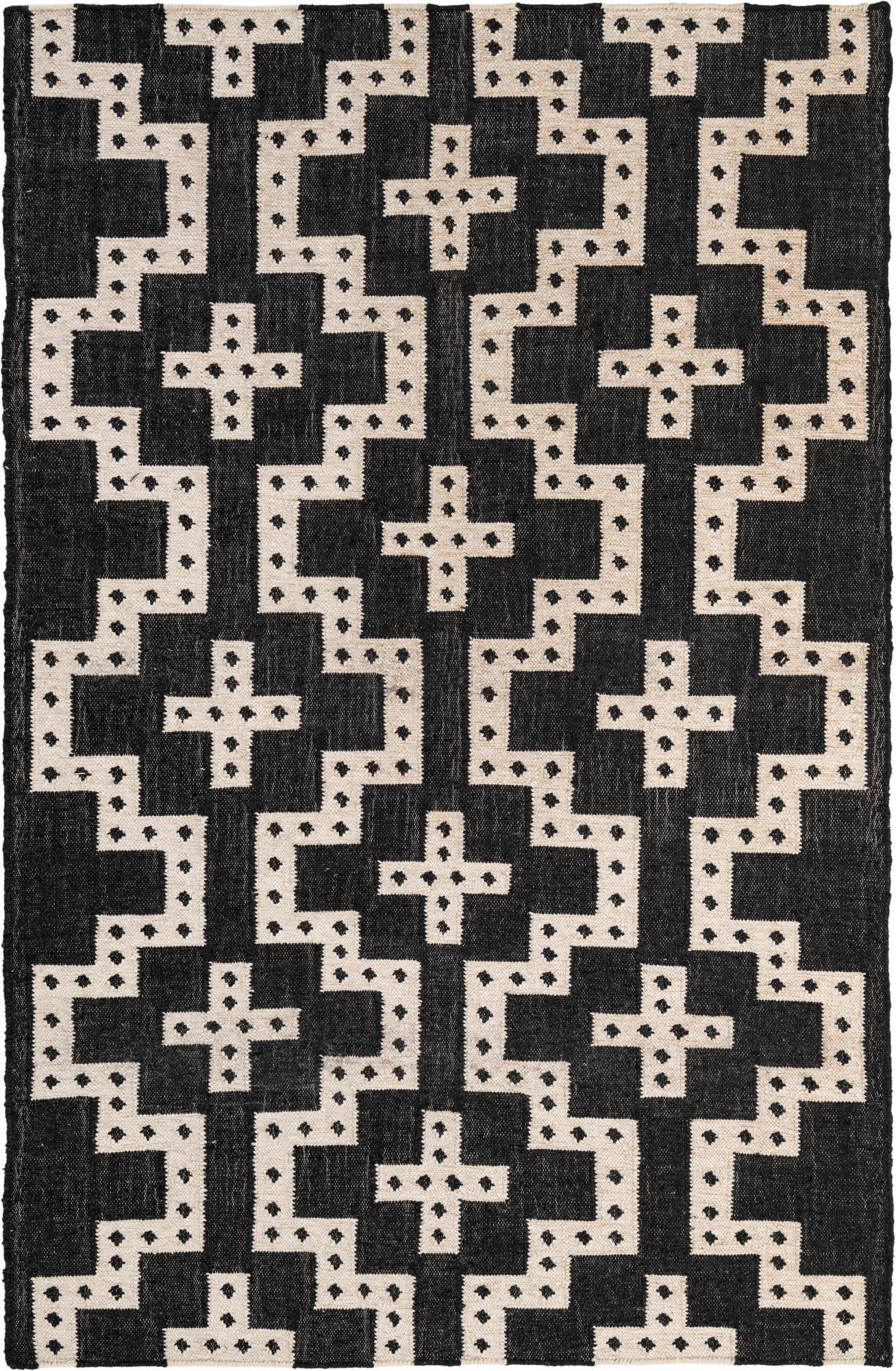 5' 1 x 8' Earley · Geometric Wool Rug, black and white