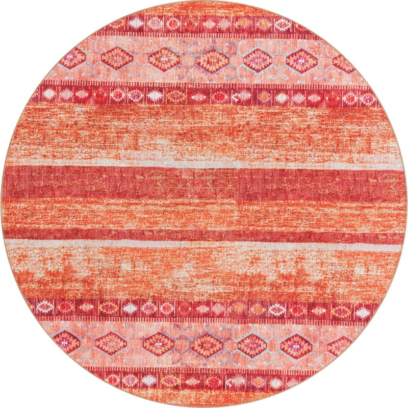 7' 6 x 7' 6 Dalton · Tribal striped Washable Rug, rust and orange