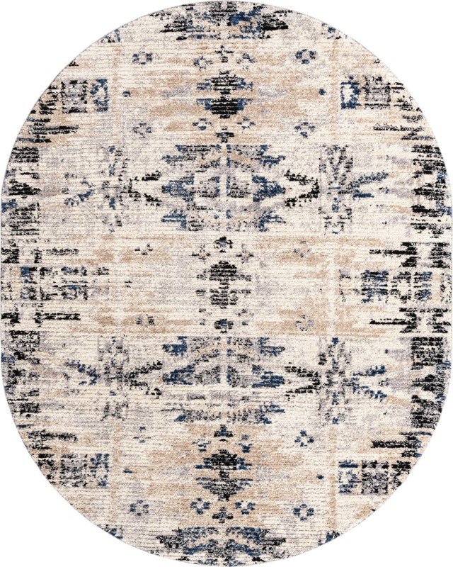 8' x 10' Littleton · Tribal medallion rug, ivory and blue