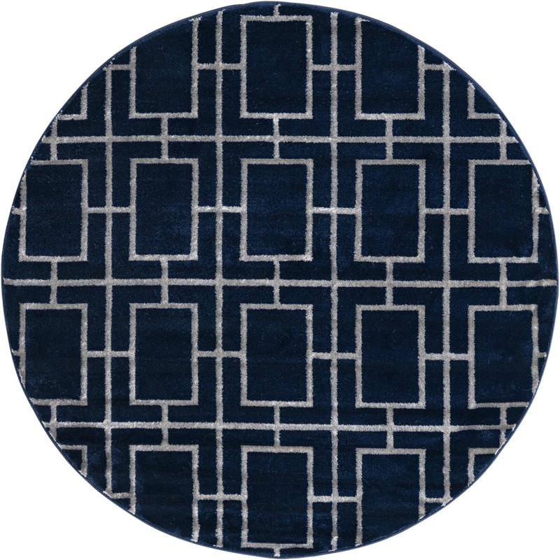 5' 3 x 5' 3 Cowley · Geometric lattice rug, navy and silver
