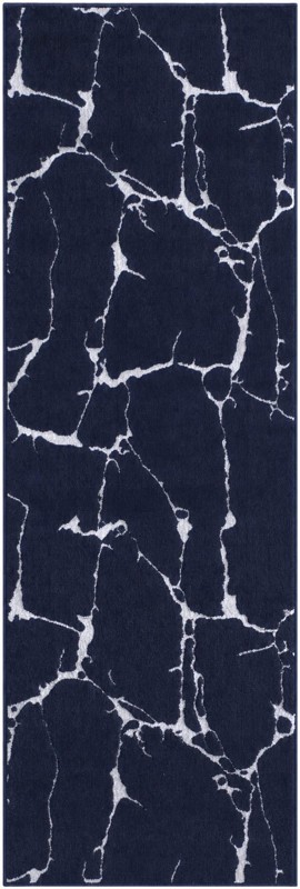 2' x 6' Ravenhill · Abstract marble rug, navy and silver