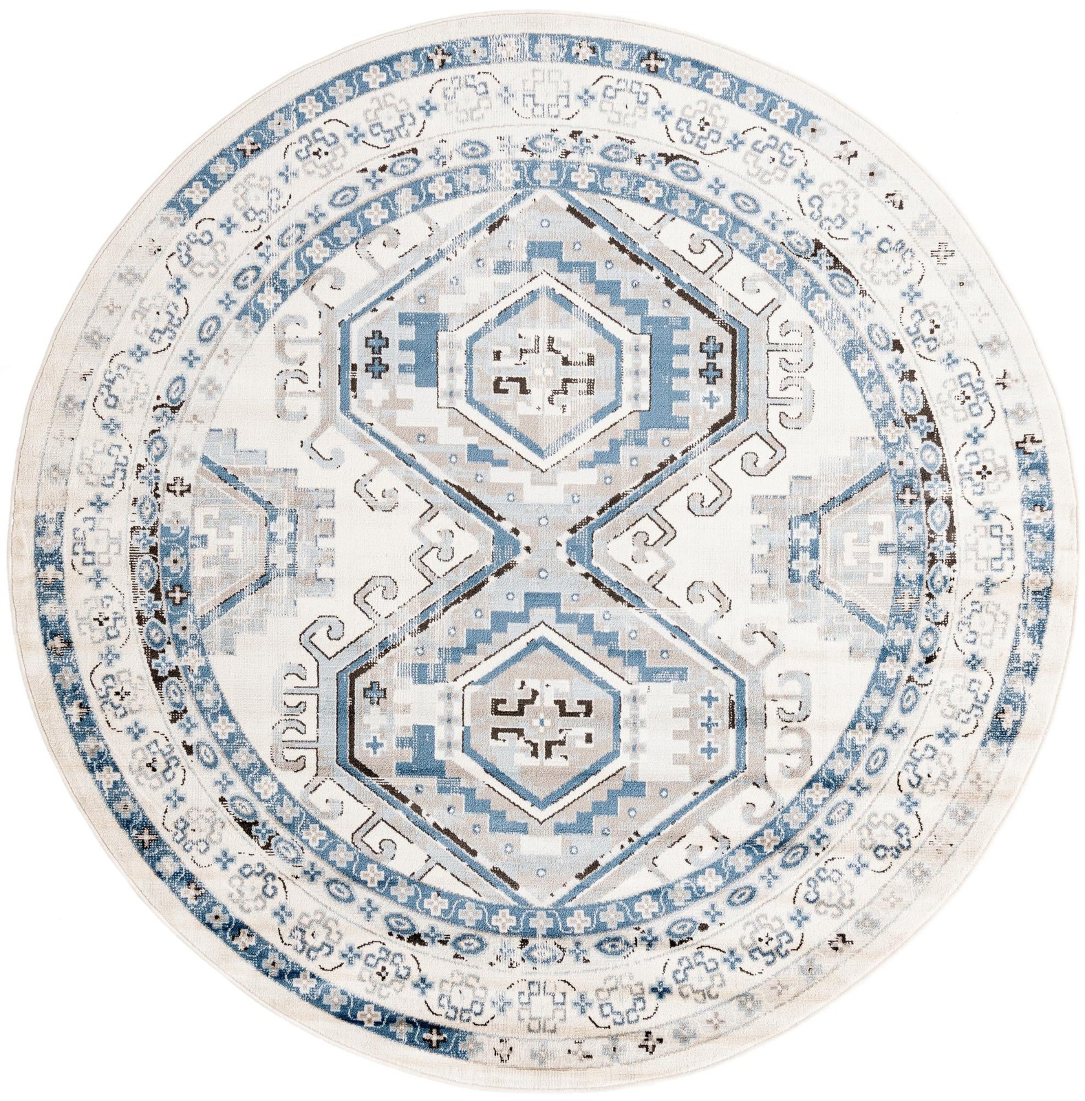 7' 10 x 7' 10 Harmon · Geometric medallion rug, aqua and ivory