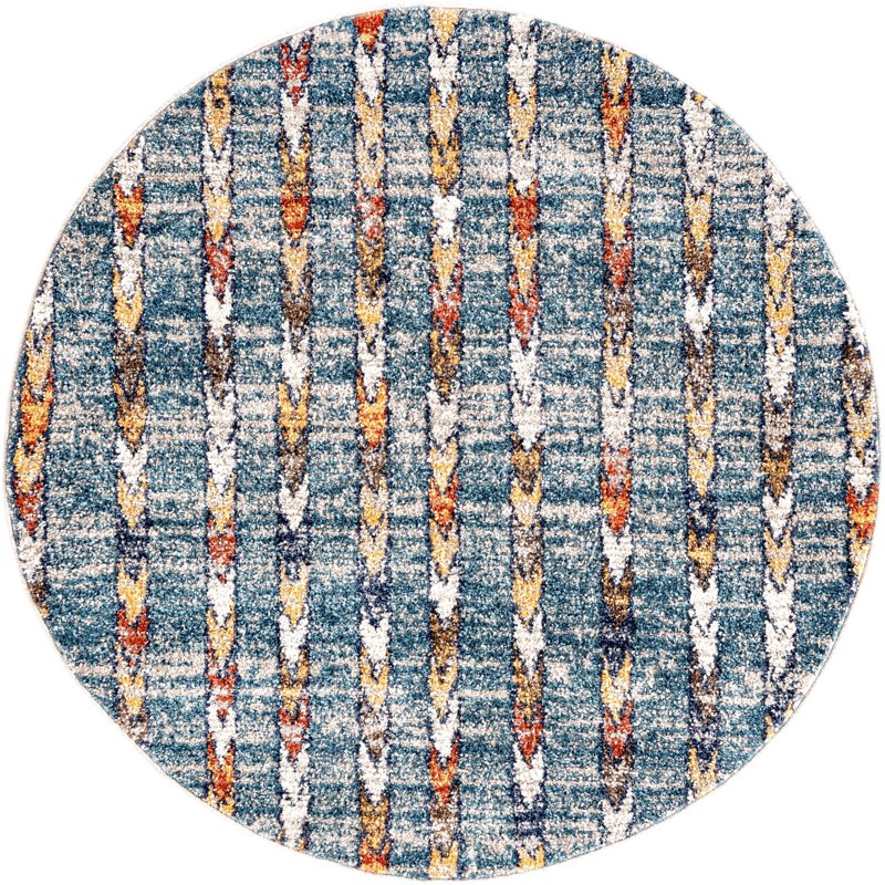 Fontaine · Ikat stripe rug, blue and rust