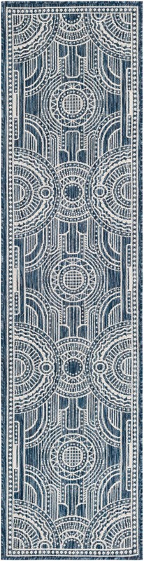 2' x 8' Brough · Border Outdoor Rug, blue