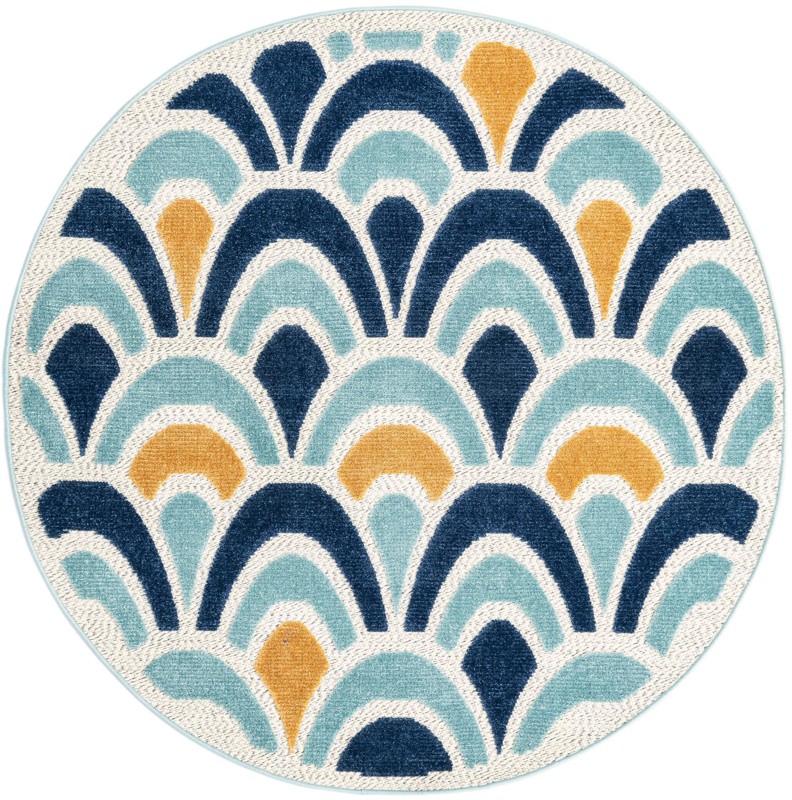5' 3 x 5' 3 Skelton · Scallop geometric Outdoor Rug, blue and orange