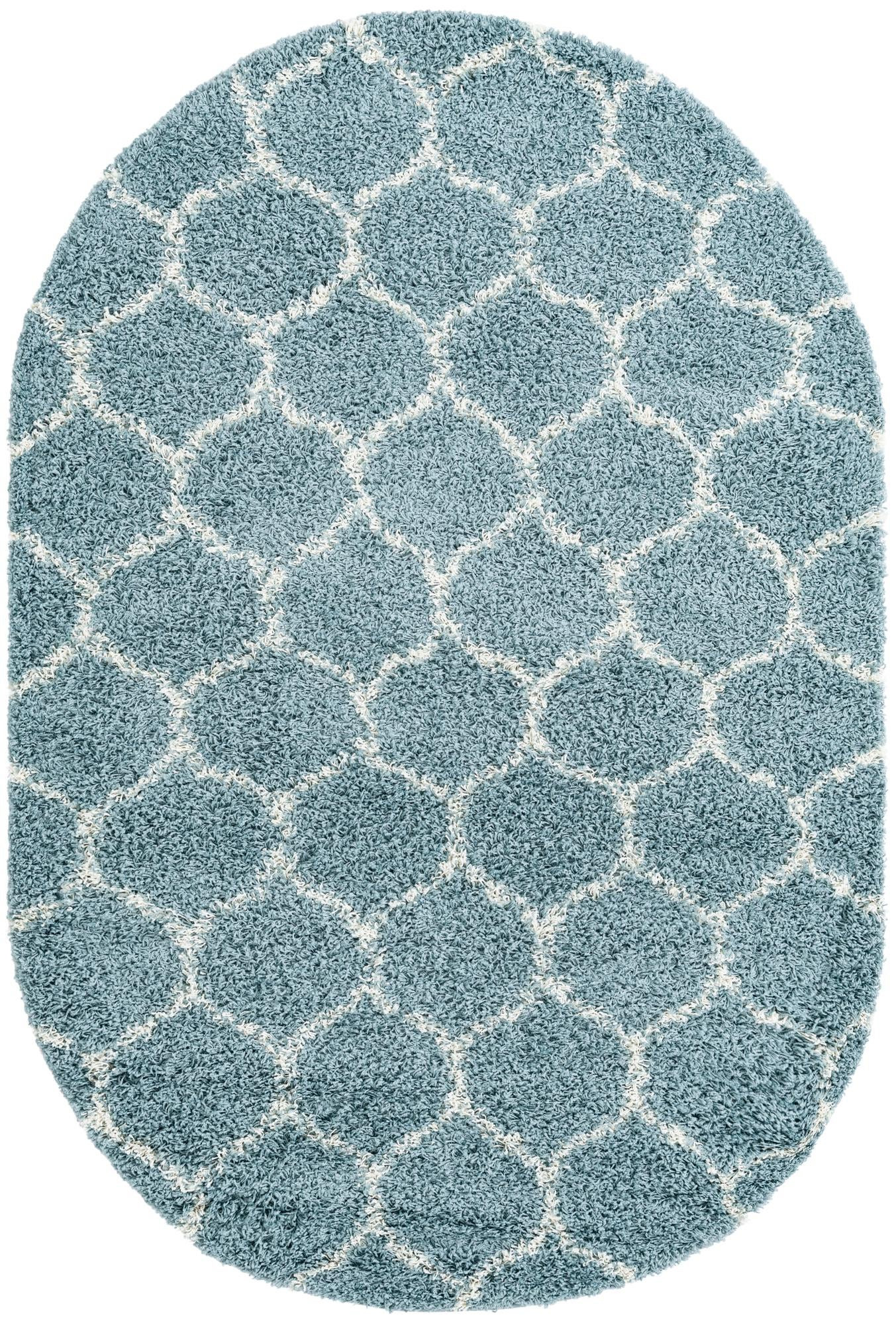 5' 3 x 8' Barnett · Lattice shag rug, light blue and ivory