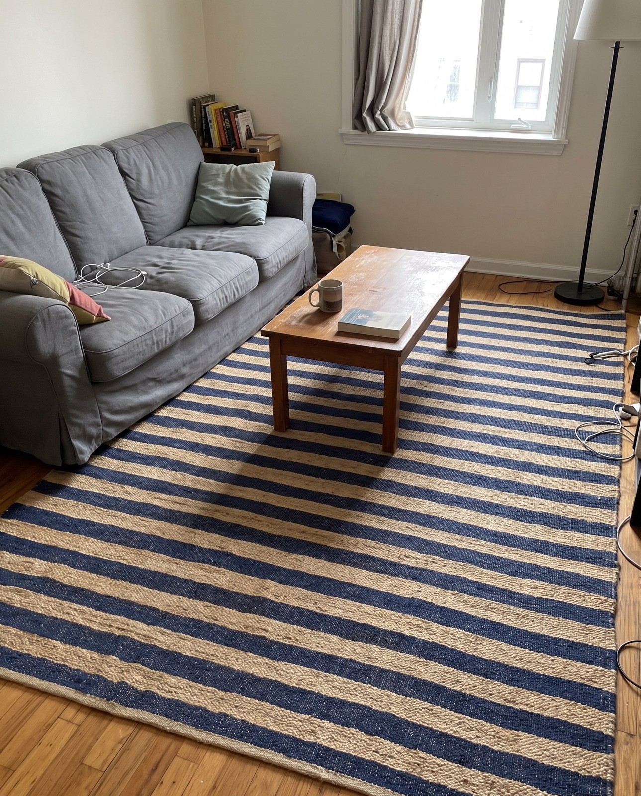 10' x 14' 1 Askew · Striped Braided Jute Rug, navy and natural