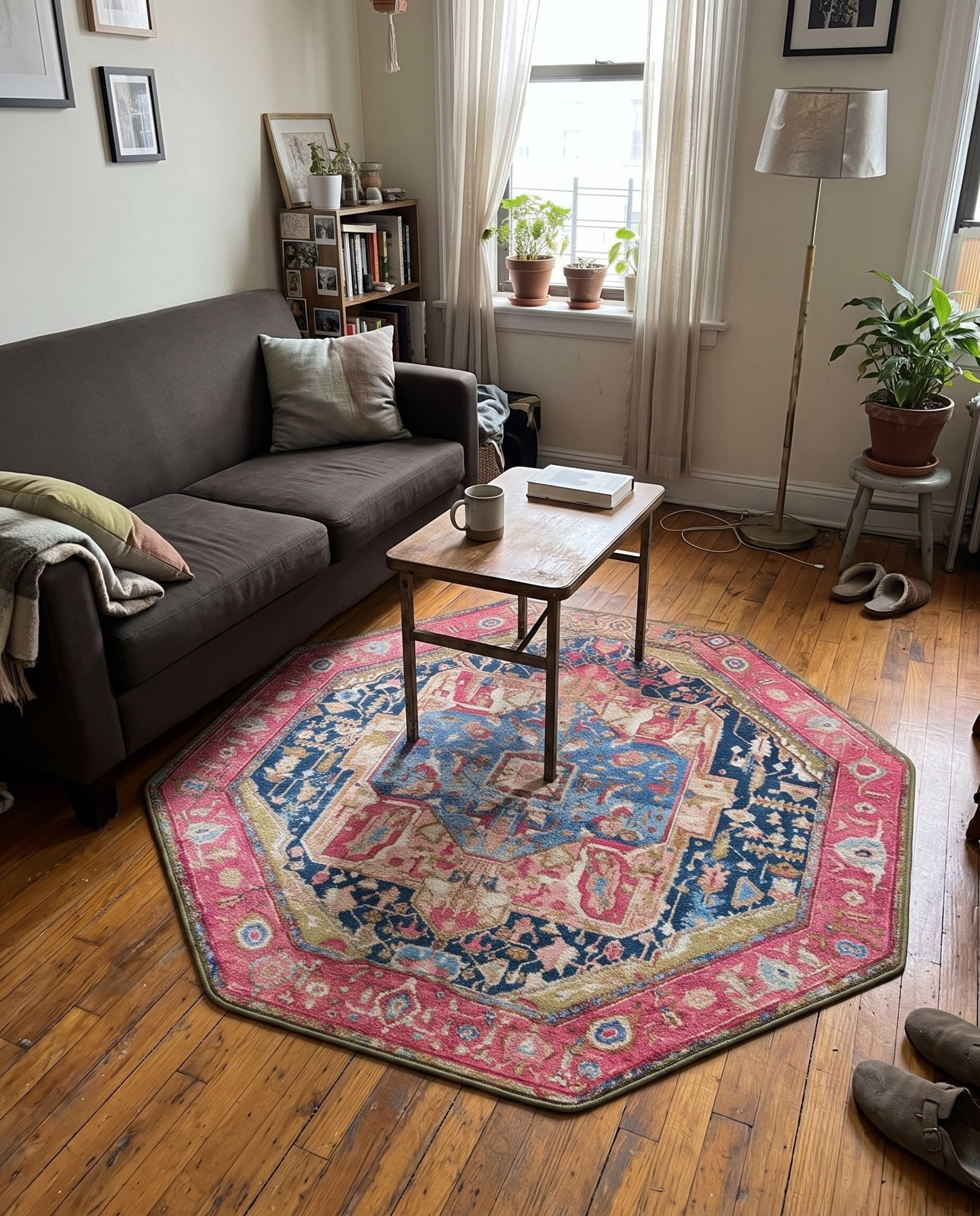 Detail image of 7' 10 x 7' 10 Lomax · Medallion Outdoor Rug, navy and pink