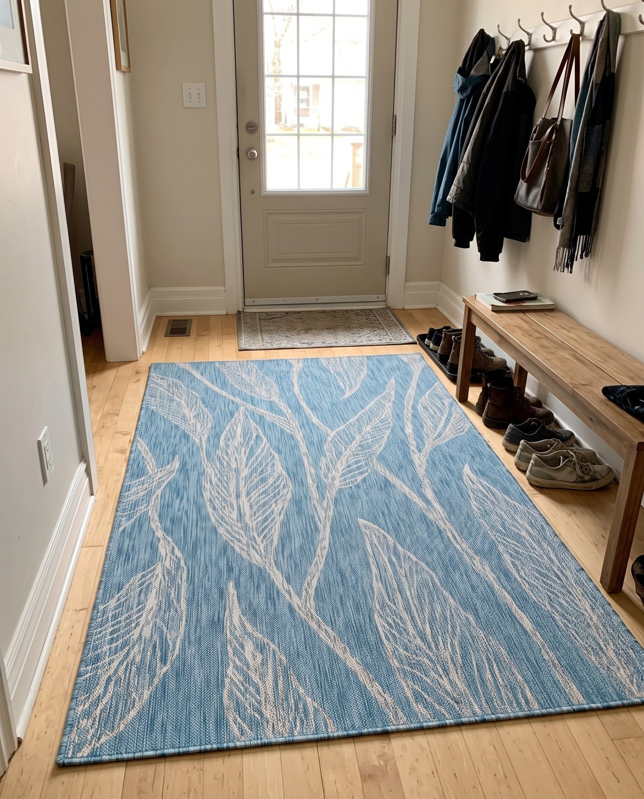 Detail image of 5' 3 x 8' Milton · Floral / botanical Outdoor Rug, aqua