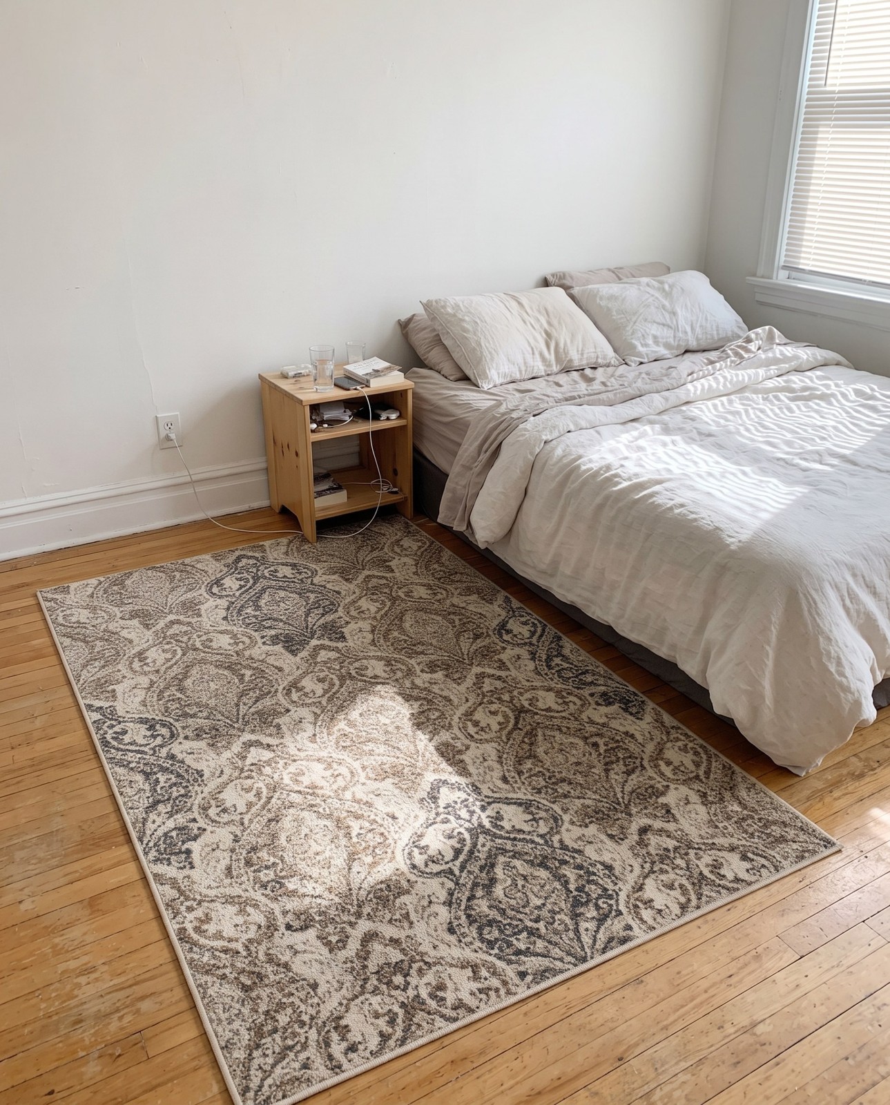 Detail image of 4' x 6' Maude · Damask rug, beige and brown