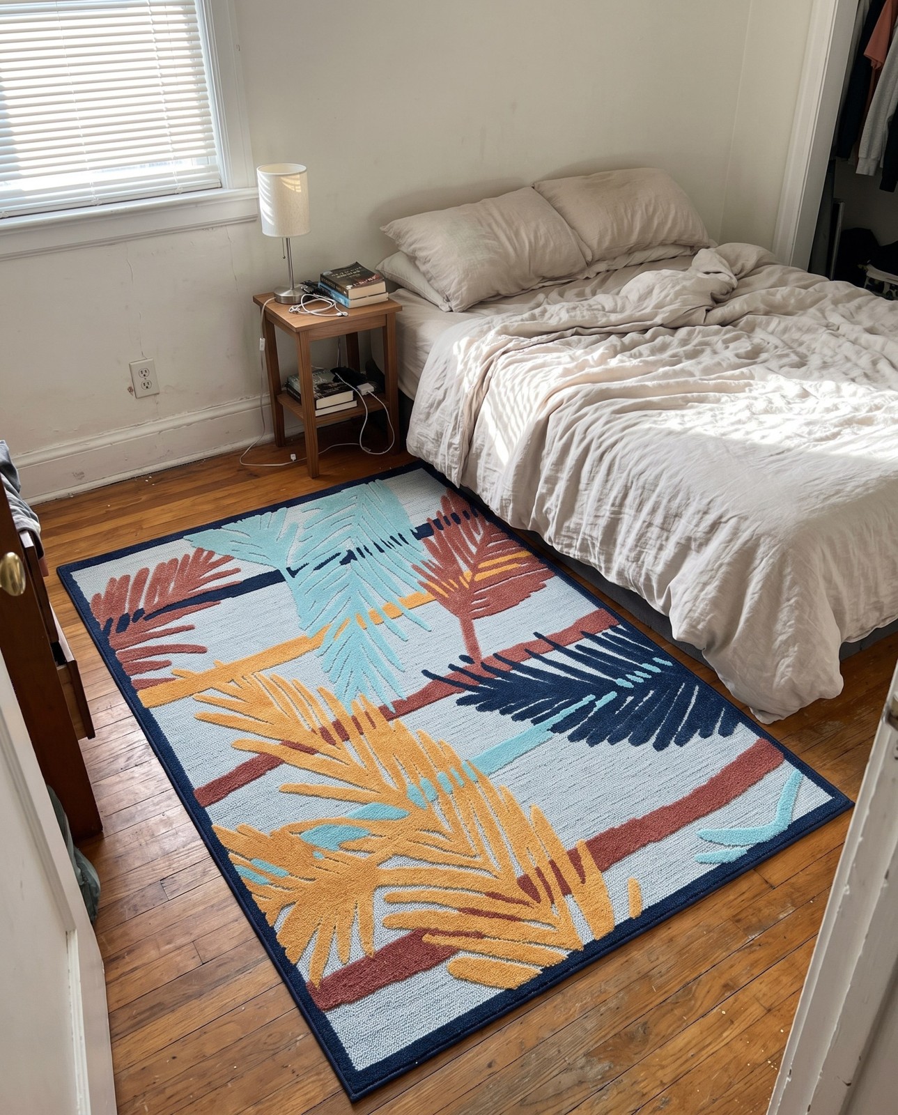 2' x 3' Elm · Tropical leaf Outdoor Rug, blue and orange