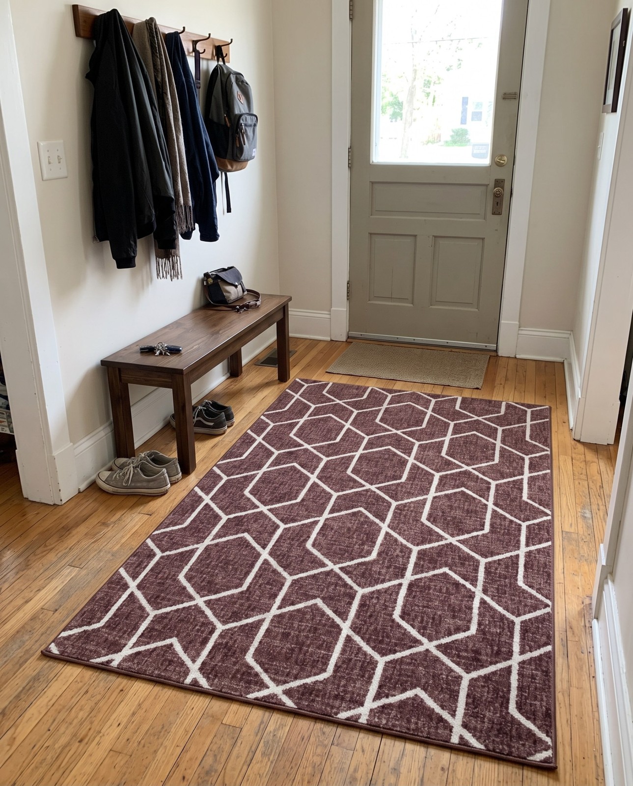 10' x 13' Glenwood · Geometric trellis rug, rose and ivory