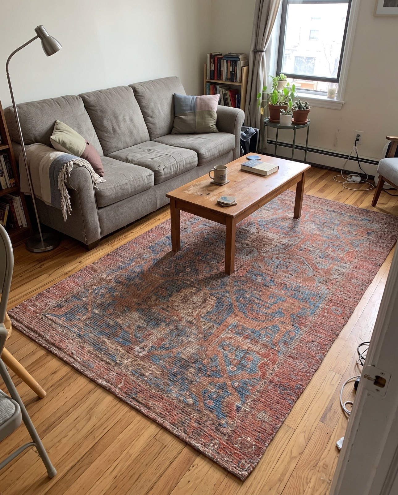 2' x 3' 1 Novato · Distressed traditional rug, blue and terracotta