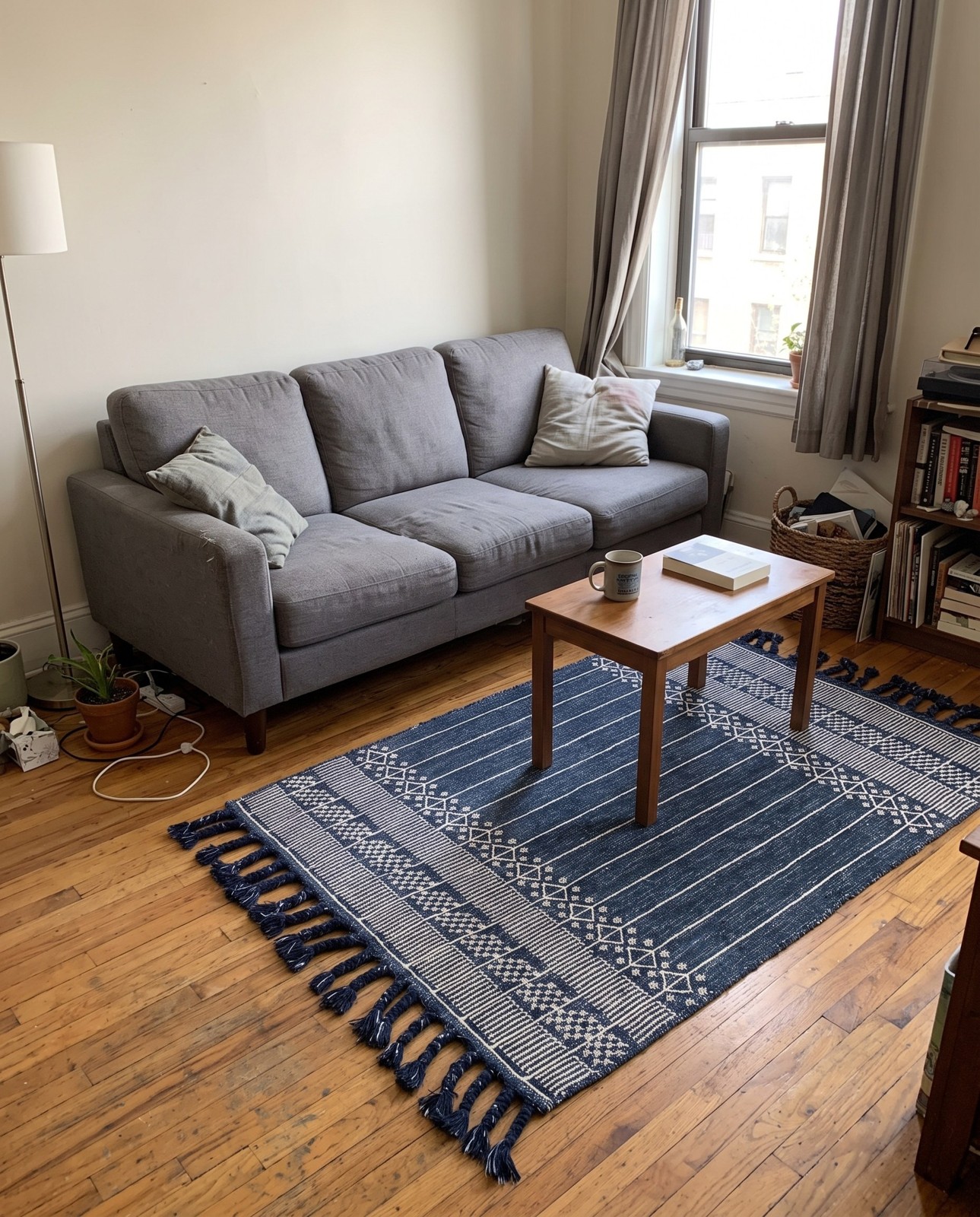 4' 1 x 6' 1 Beaumont · Geometric striped Outdoor Rug, navy and ivory